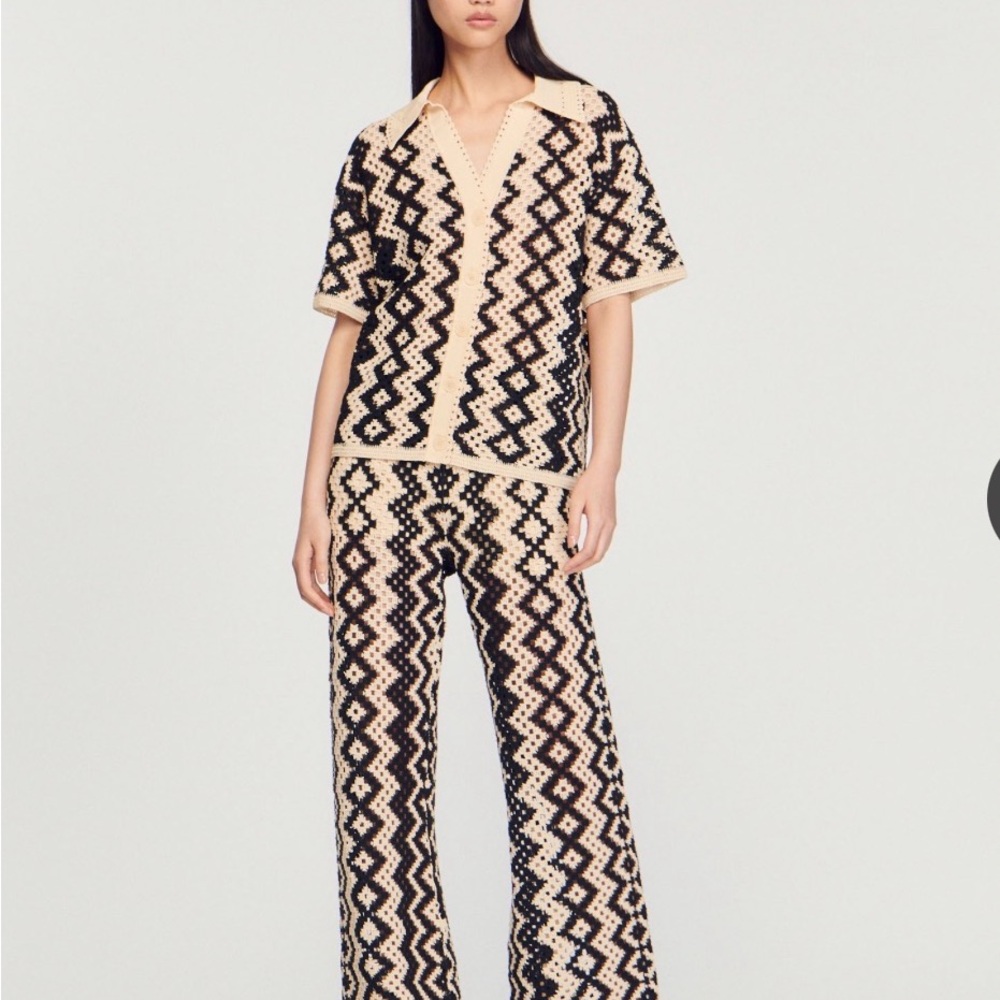 Sandro crochet Top & Pant Set - Beige/Black 36